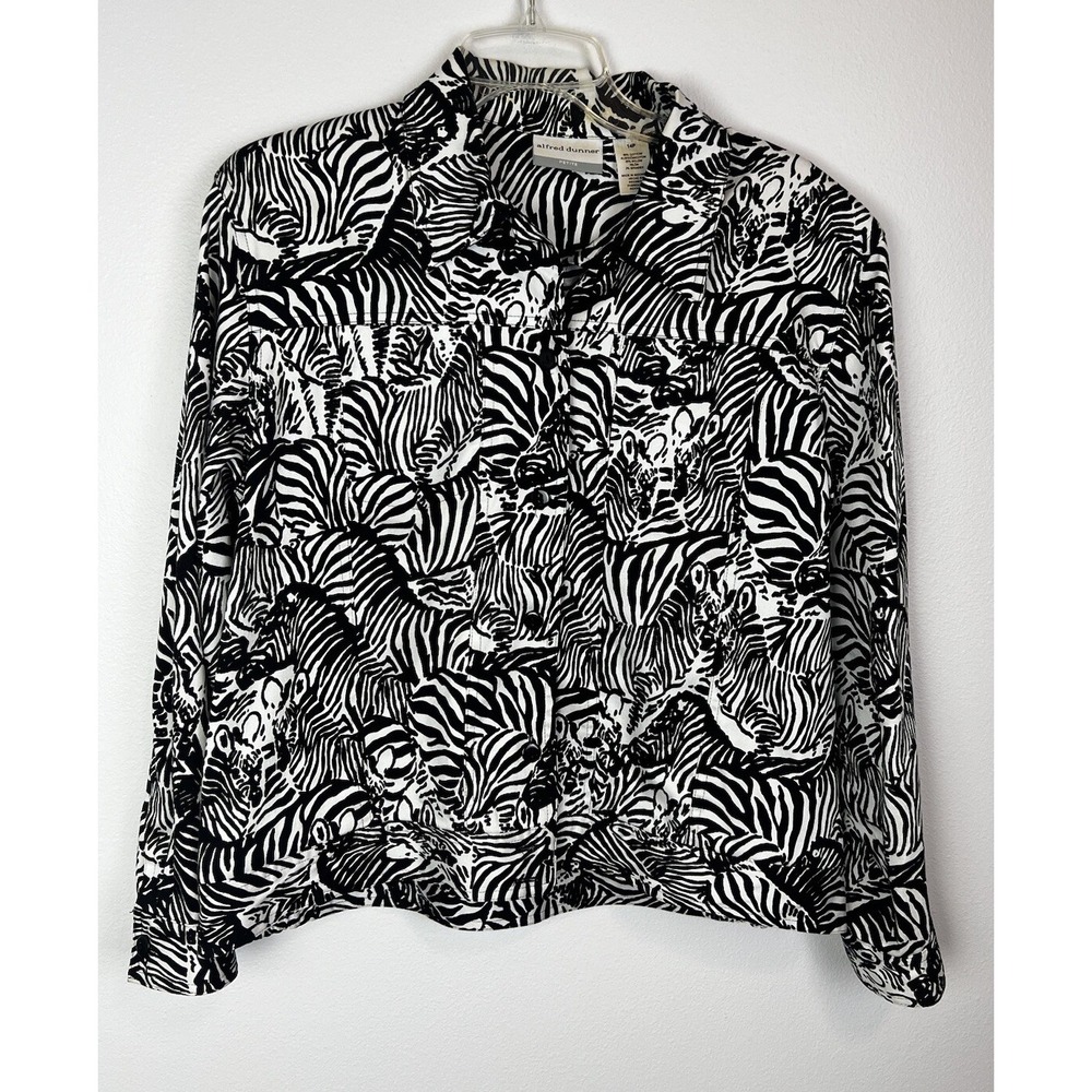 Alfred Dunner Jacket Womens 14 Zebra Black White Stripe Button Up Pockets Casual